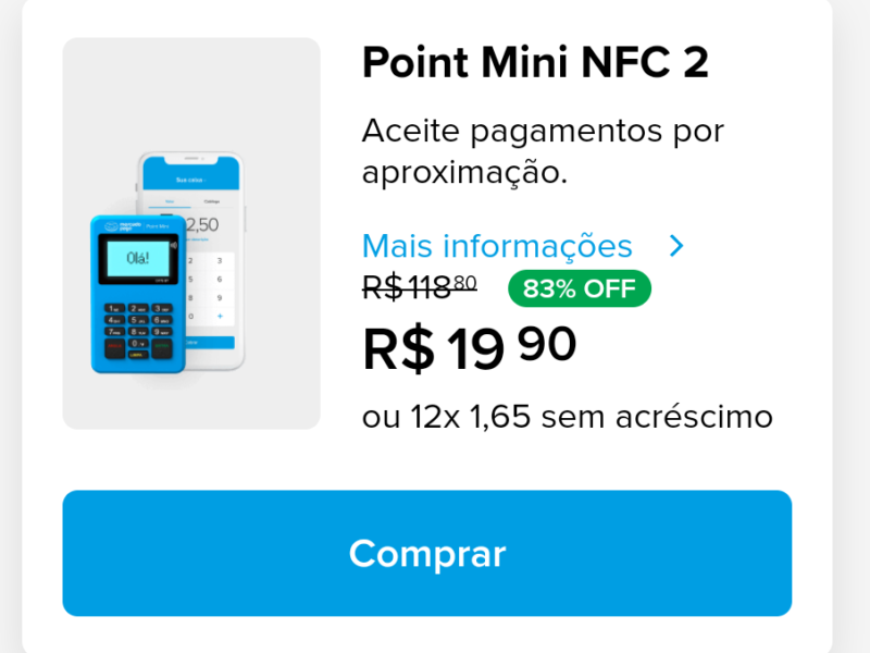 Maquininha Mercado Point - Mini Chip NFC, Point Air, Pro 2, Point Smart com Desconto