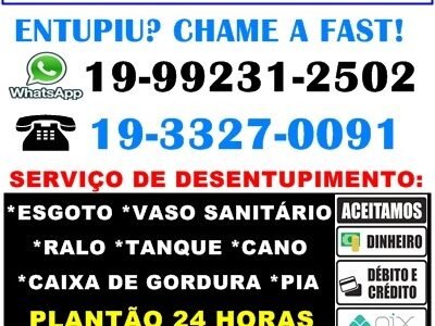 Desentupidora no Jardim Uruguai em Campinas 19-992312502 Desentupidora Campinas Fast.