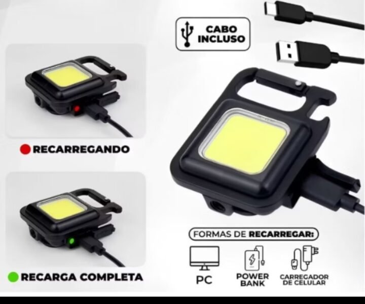 Mini Lanterna com Led 4 modos de Luz 4 funções, chaveiro portatil e abridor de garrafas