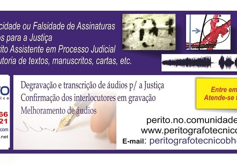 Larga experiência em Análise de Assinaturas, Verificar Autenticidade de Documentos, Elaboração de quesitos, Assistência Técnica