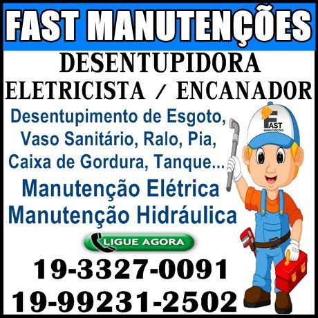19-99231-2502 Desentupidora, Eletricista, Encanador no Vila Aurélia em Campinas.