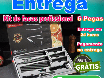Kit Completo de Facas Profissionais – 6 Peças com Revestimento Antiaderente e Design Ergonômico
