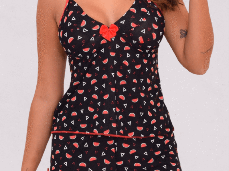 Pijama Feminino Short Doll Liganete Estampado Enviamos Estampas