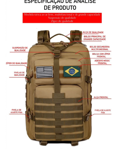 Mochila militar impermeável 50 litros