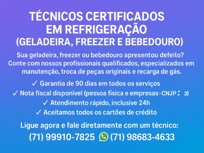 Sua geladeira, freezer ou bebedouro parou de funcionar? Entre em contato agora mesmo com nossos profissionais qualificados em refrigeração!