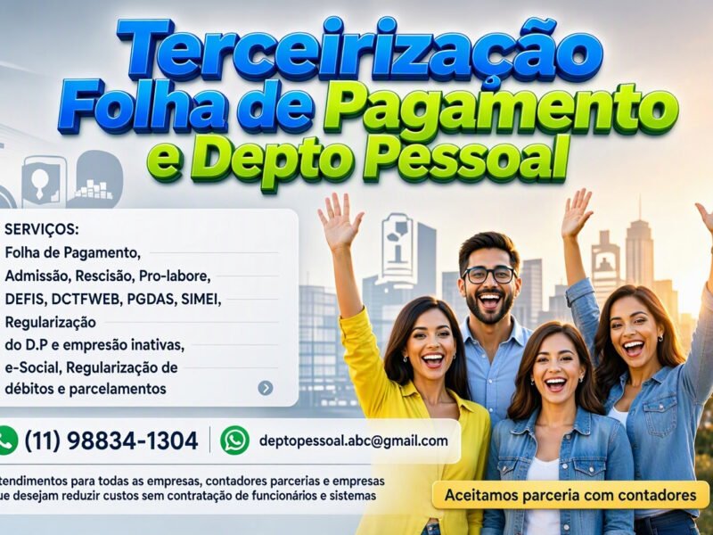 TERCEIRIZAÇÃO FOLHA DE PAGAMENTO E DEPTO PESSOAL